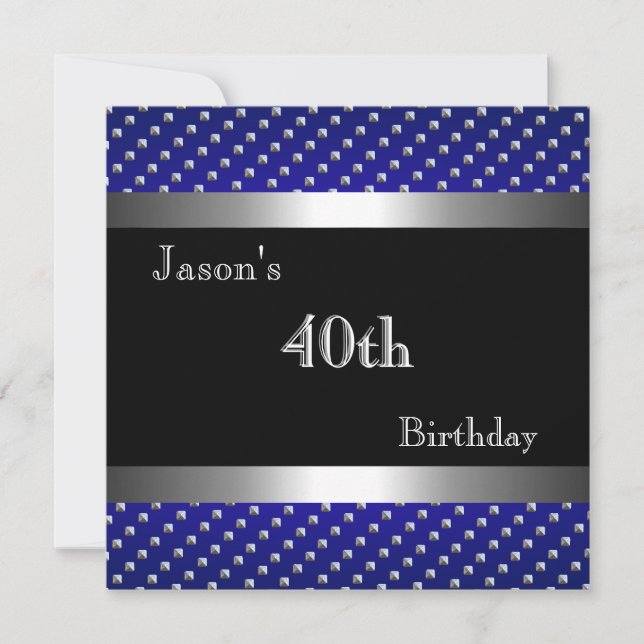 GARY - Blue Black Silver Studs 40th Birthday Mans Invitation (Front)