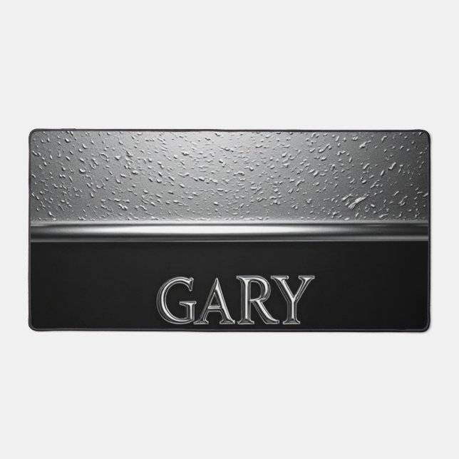 Gary Chrome Nameplate With Liquid Metal Drips Desk Mat (Front)
