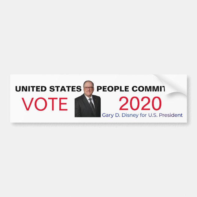 Gary D. Disney for President 2020 Bumper Sticker (Front)