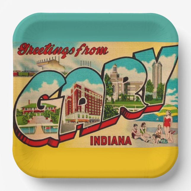 Gary Indiana Greeting Postcard Paper Plate (Front)