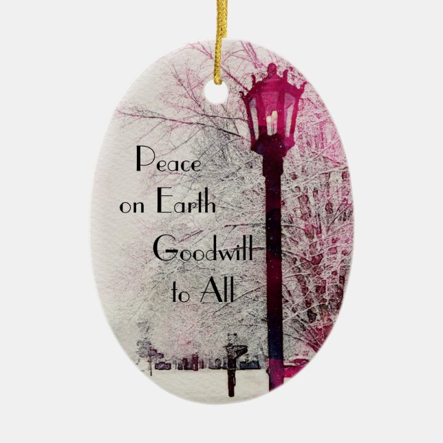 Gas lamp Peace on Earth Ceramic Ornament (Front)