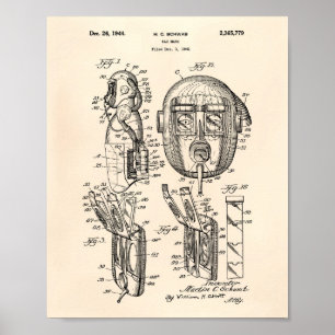 Gas Mask 1944 Patent Art Old Peper Poster