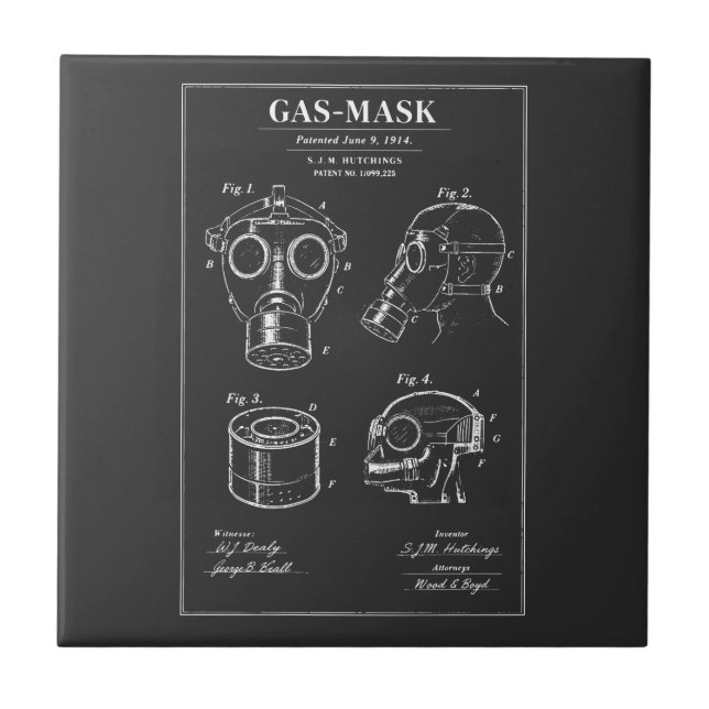 Gas Mask Blueprint Diagram Ceramic Tile (Front)