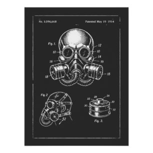 Gas Mask Blueprint Illustration Poster