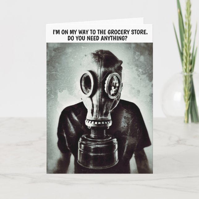 GAS MASK FUNNY "HELLO" GREETING CARDS (Front)