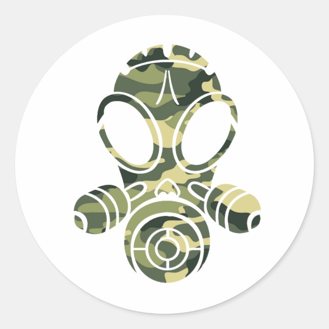 gas mask green camo classic round sticker (Front)