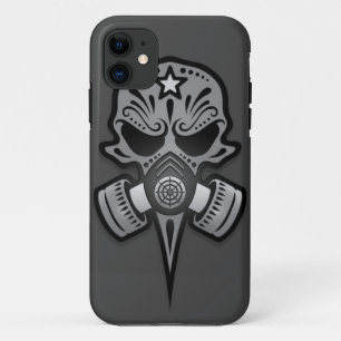 Gas Mask Sugar Skull, Grey iPhone 11 Case