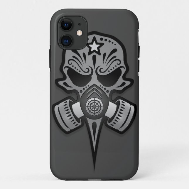 Gas Mask Sugar Skull, Grey Case-Mate iPhone Case (Back)