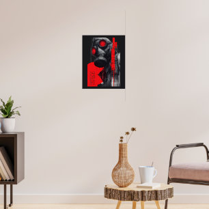 Gas Mask Trash Polka Red Black Grunge Poster
