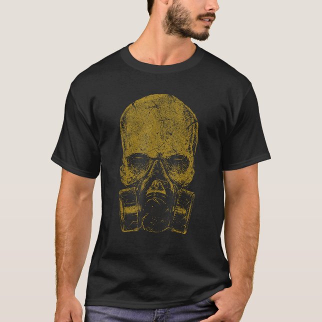 Gas Mask Zombie Skull Graphic Tee Halloween T Shir (Front)
