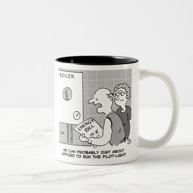 Gas Price Shock Energy Bill and Boiler Pilot Light Two-Tone Coffee Mug (Right)