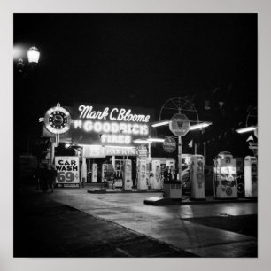Gas Station At Night - Hollywood California - 1942 Poster