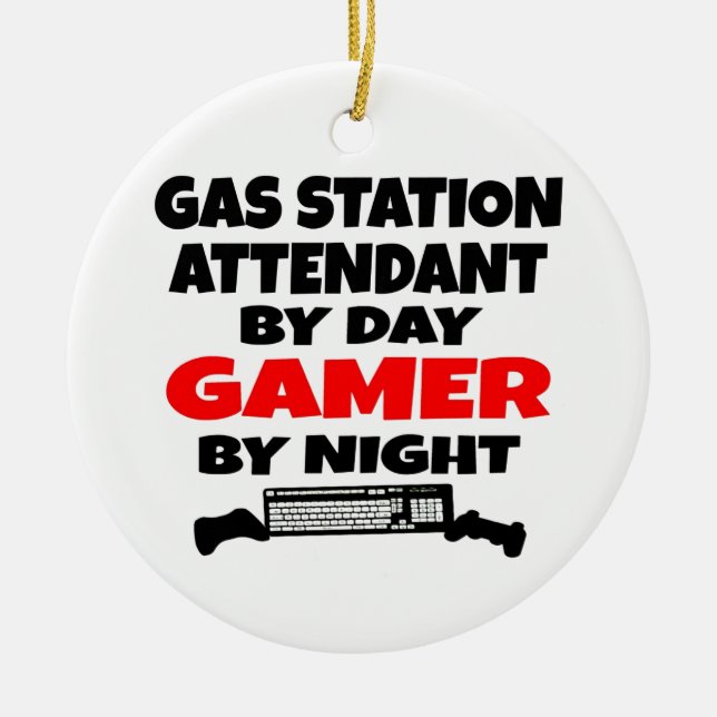 Gas Station Attendant Gamer Ceramic Tree Decoration (Front)