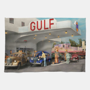 Gas Station - The great american road trip 1939 Tea Towel