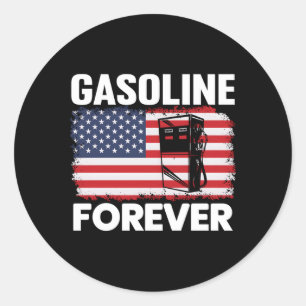 Gasoline Forever Gas Cars Patriotic Usa Flag Classic Round Sticker