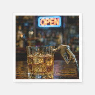 Gasoline Nozzle in a Whiskey Glass Napkin