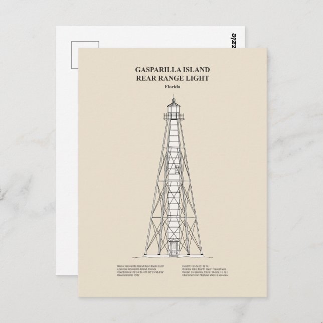 Gasparilla Island Rear Range Light - Florida - SBD Postcard (Front/Back)