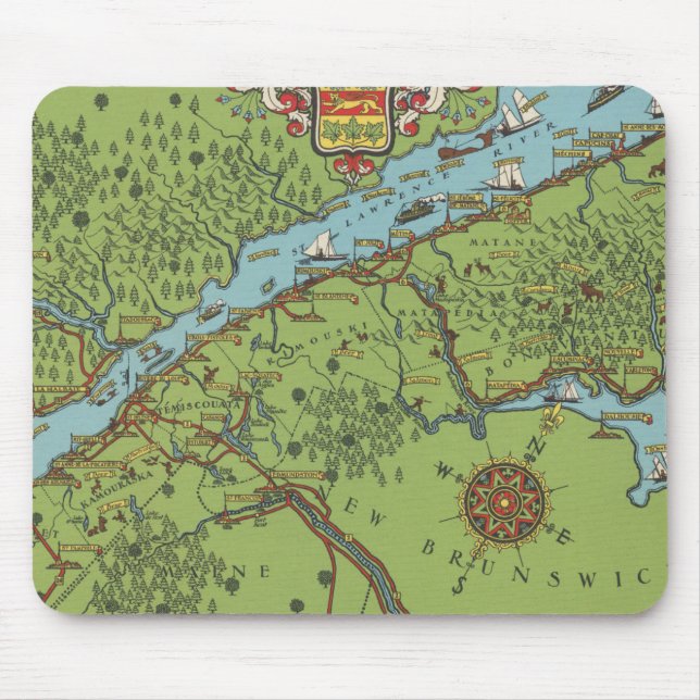 Gaspe Peninsula, Canada Map Mouse Pad (Front)