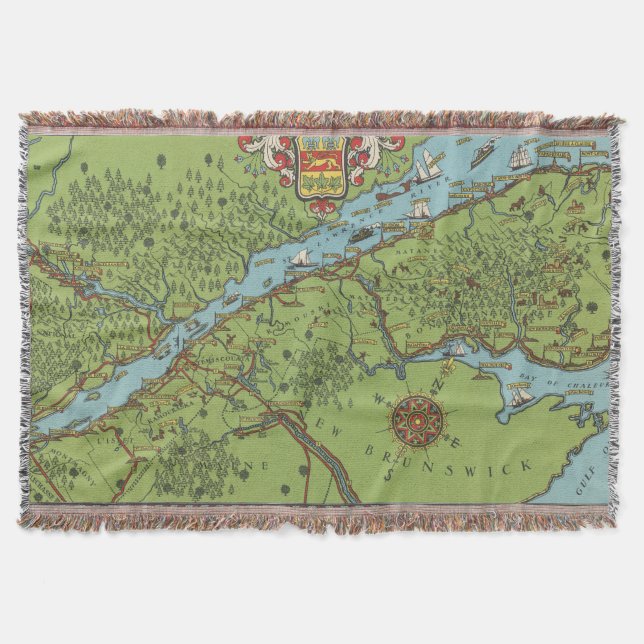 Gaspe Peninsula, Canada Map Throw Blanket (Front)