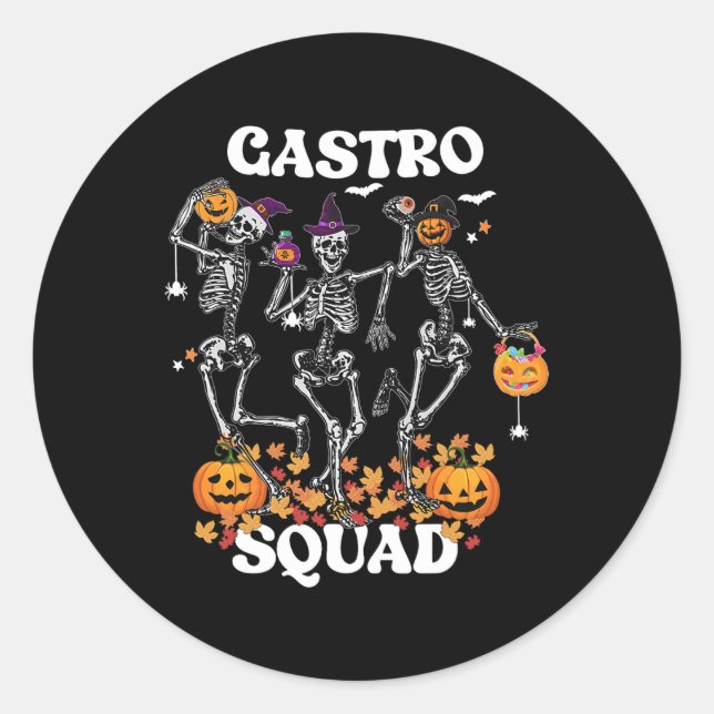 Gastro Squad Halloween Skeleton Dancing Endoscopy  Classic Round Sticker (Front)