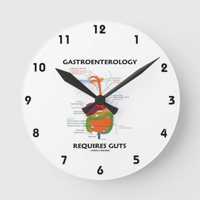 Gastroenterology Requires Guts (Digestive System) Round Clock (Front)