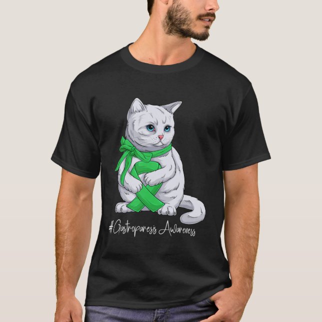 Gastroparesis Awareness Month Green Ribbon Cat T-Shirt (Front)