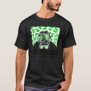 Gastroparesis Western Cowhide Messy Bun Green Ribb T-Shirt