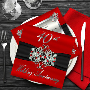 Gated Look Diamond Rubies 40th Wedding Anniversary Invitation