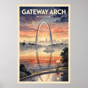 Gateway Arch Missouri Vintage Travel Poster