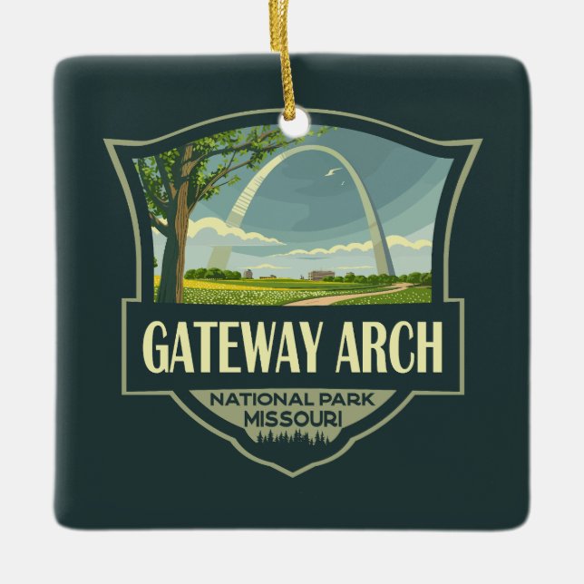 Gateway Arch National Park Illustration Retro Art Ceramic Ornament (Front)