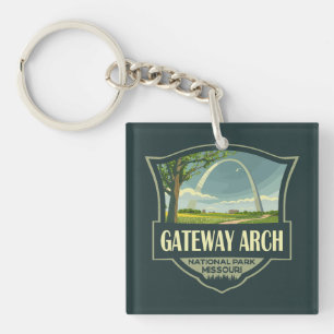 Gateway Arch National Park Illustration Retro Art Key Ring