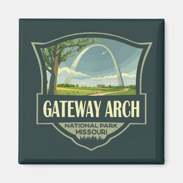 Gateway Arch National Park Illustration Retro Art Magnet (Front)