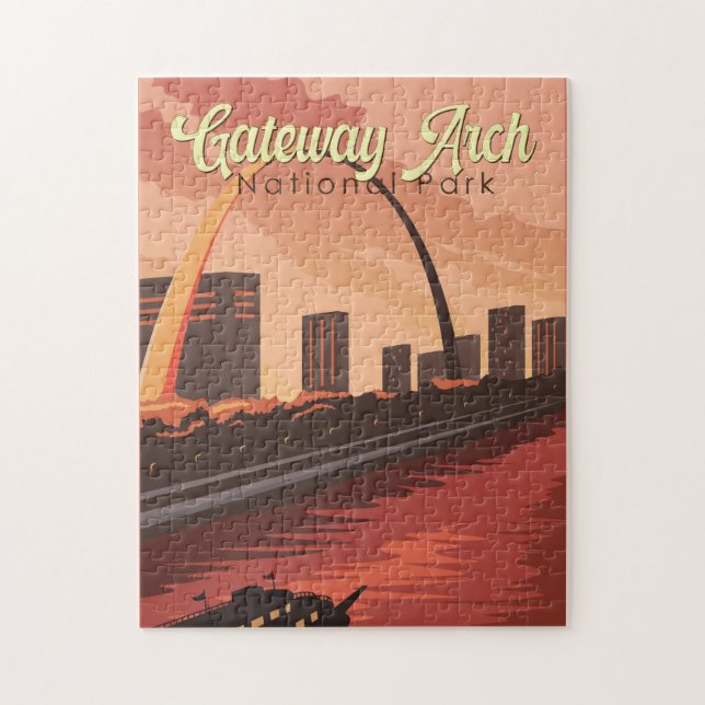 Gateway Arch National Park Illustration Travel Art Jigsaw Puzzle (Vertical)