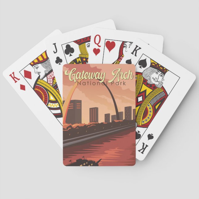 Gateway Arch National Park Illustration Travel Art Playing Cards (Back)