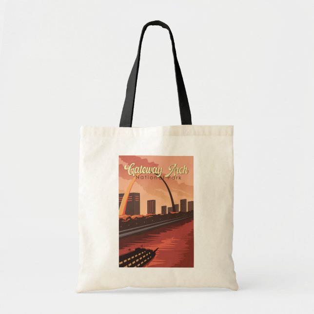 Gateway Arch National Park Illustration Travel Art Tote Bag (Front)