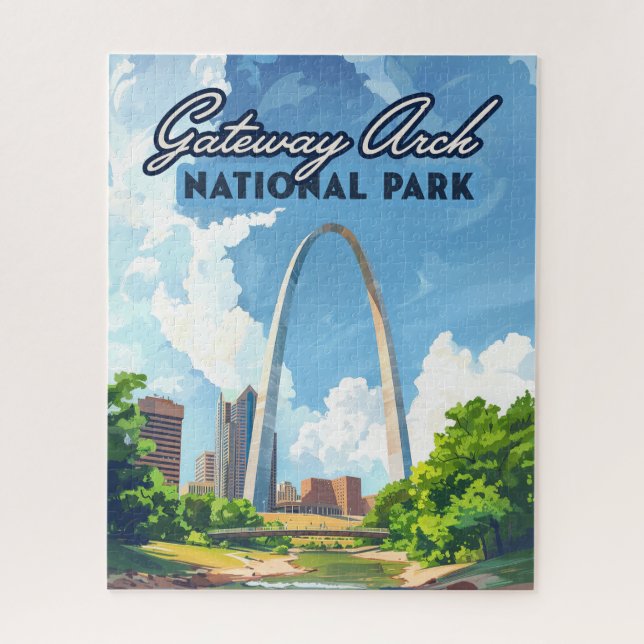 Gateway Arch National Park Missouri St Louis Retro Jigsaw Puzzle (Vertical)