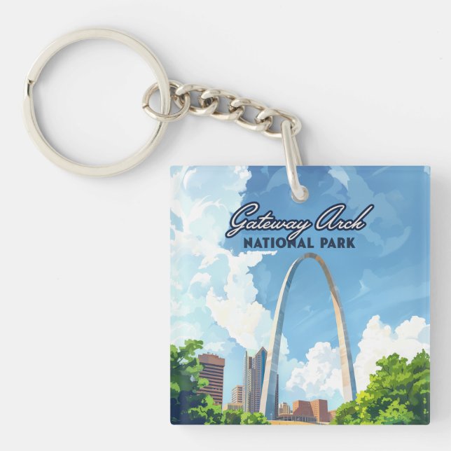 Gateway Arch National Park Missouri St Louis Retro Key Ring (Front)