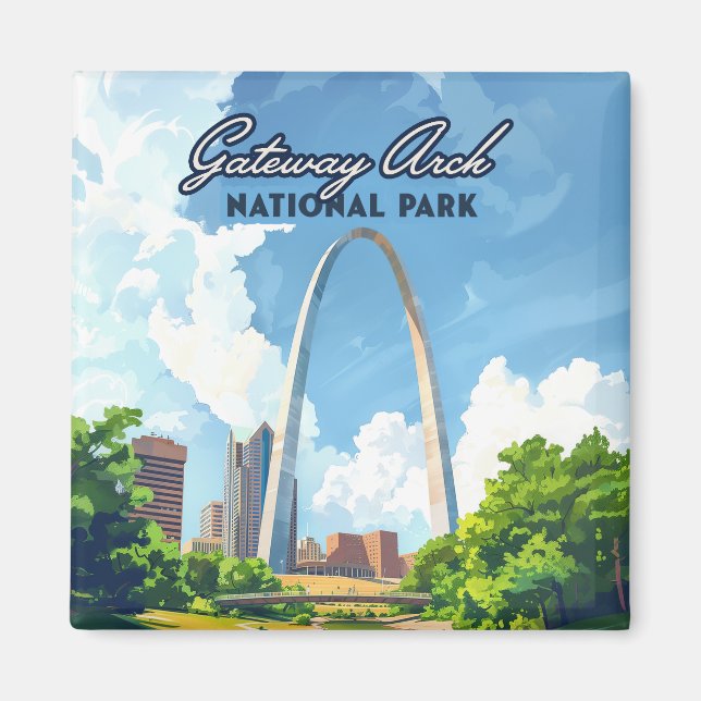 Gateway Arch National Park Missouri St Louis Retro Magnet (Front)