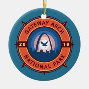 Gateway Arch National Park Retro Compass Emblem Ceramic Ornament
