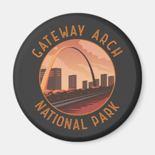 Gateway Arch National Park Retro Distressed Circle Magnet