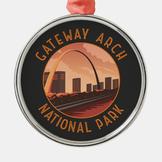 Gateway Arch National Park Retro Distressed Circle Metal Ornament (Front)