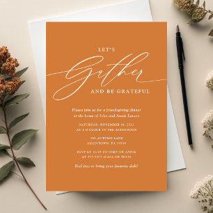 Gather and Be Grateful Friendsgiving Orange Invitation