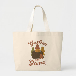Gather and Game Fun Thanksgiving Cartoon Art Large Tote Bag