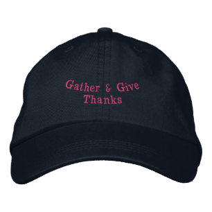 Gather And Give Thanks Navy Adjustable-Hat Printed Embroidered Hat