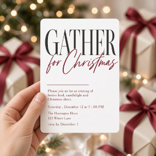 Gather for Christmas Burgundy Minimalist Dinner Invitation