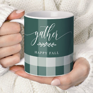Gather Happy Fall Green & White Buffalo Check Coffee Mug