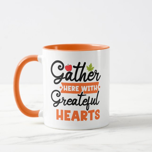 Gather Here With Greateful Hearts Wordart Fall Mug (Left)