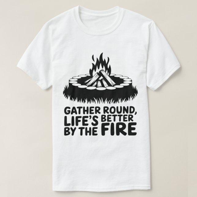Gather Round Campfire Wilderness Camping Artwork T-Shirt (Design Front)