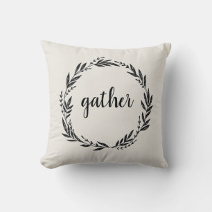 Gather Welcome Wreath Grey Throw Pillow