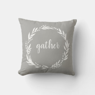 Gather Welcome Wreath Grey Throw Pillow